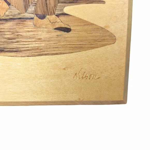 Wood Inlay Marquetry Golf Driver Art By Jeff Nelson Signed 9"x6" - Picture 2 of 6